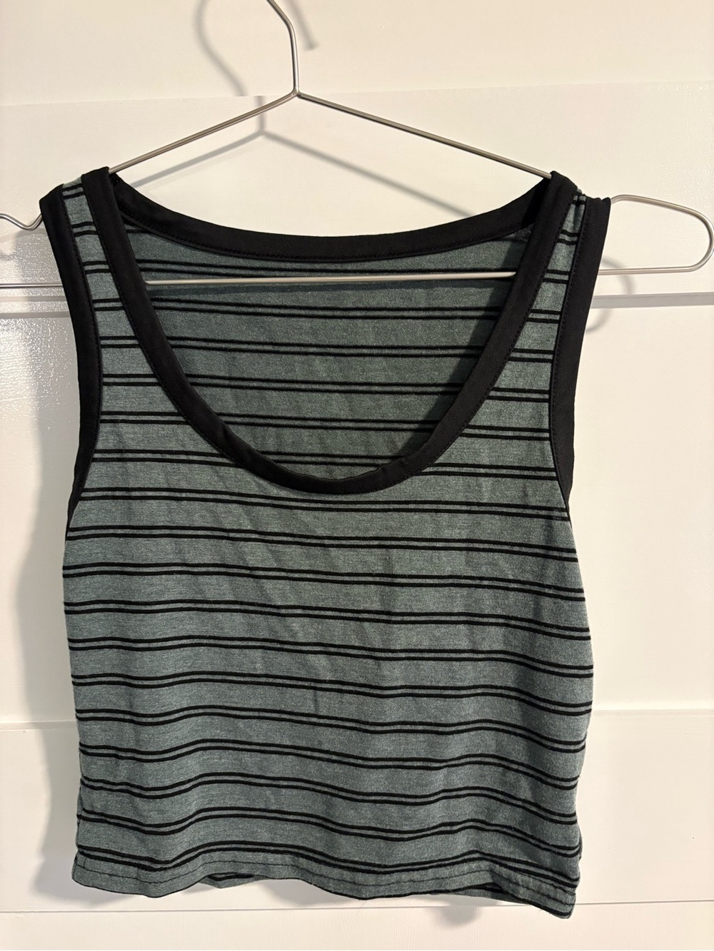 Sleeveless Striped Tank Top - Black Trim, Sage Green